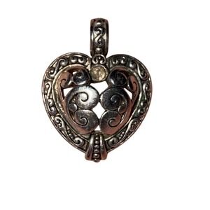 Brighton Celtic Heart Dangle Charm Silver Tone Filigree Clear Stone Accent scrol